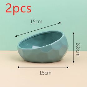 Pet Supplies Bowl Ceramic Cat Bowl Dog Bowl Oblique Mouth (Option: Blue2pcs)