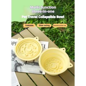3-in-1 Pet Travel Collapsible Bowl Foldable Slow-Feeder With Strong Suction Cups  Portable Silicone Dog Bowl With Hook For Hanging On Collar-Back (Option: Green-650ml)